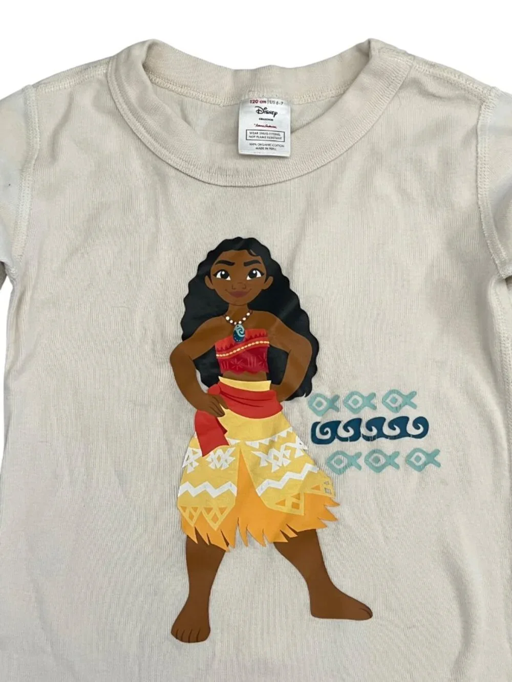 Hanna Andersson Yellow White Striped Organic Disney Moana Pajama Set Size 6-7Y